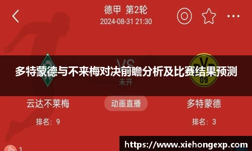 多特蒙德与不来梅对决前瞻分析及比赛结果预测
